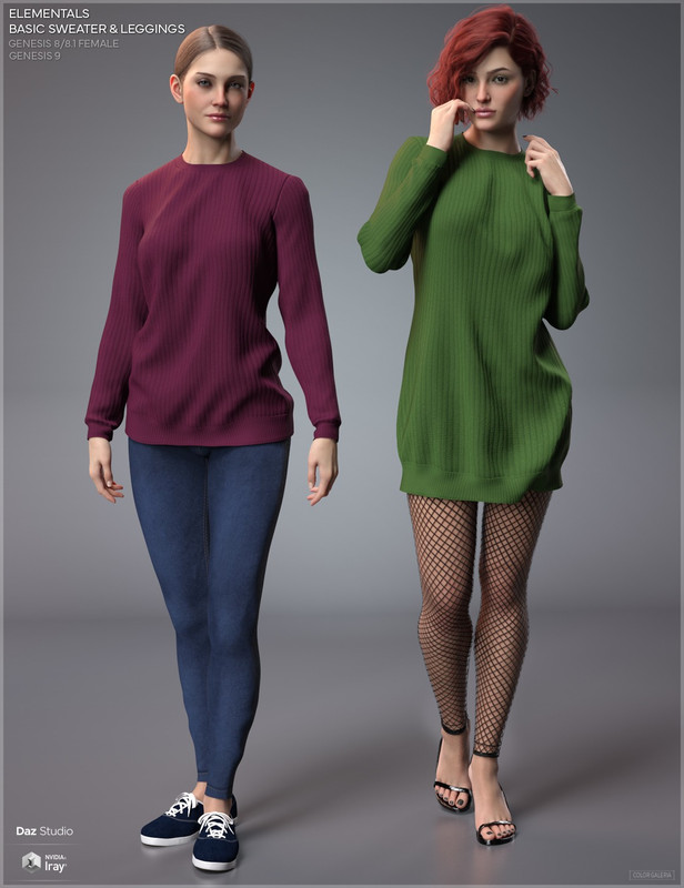 CGI Elementals – Basic Sweater & Leggings for Genesis 8-8.1F and Genesis 9