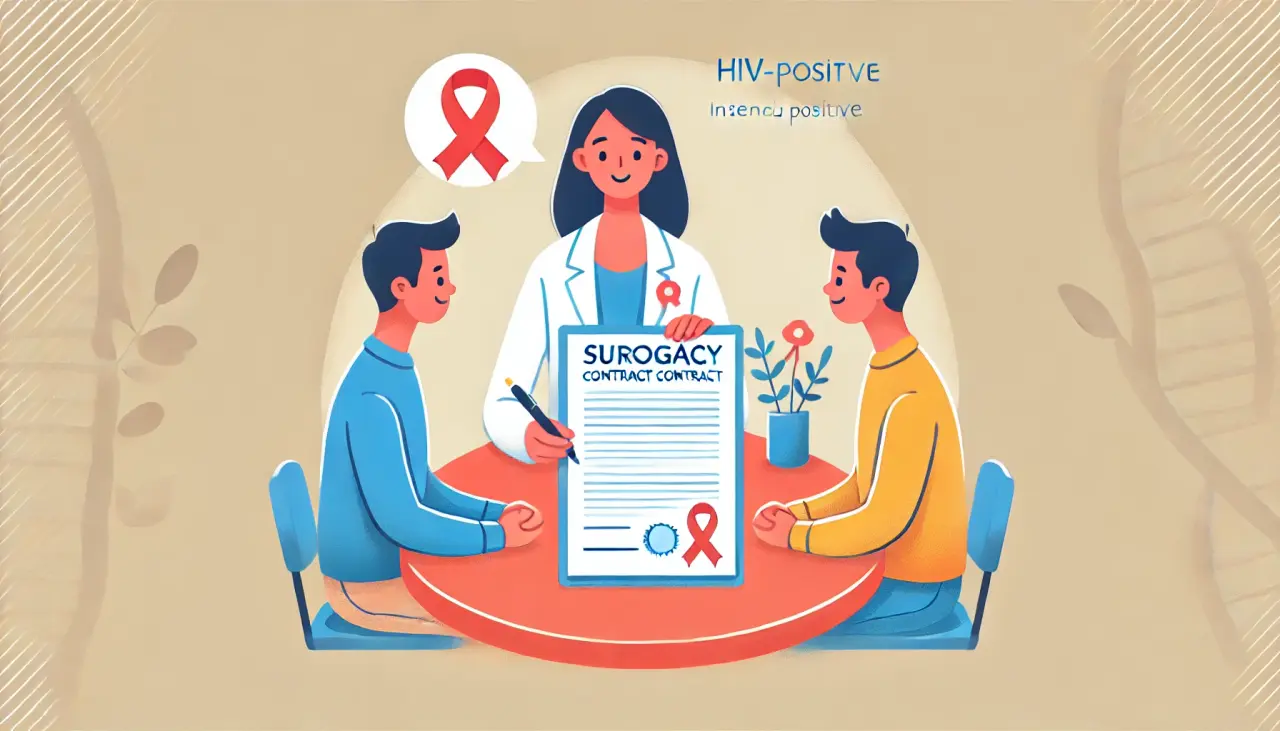 A surrogate mother reviewing a surrogacy contract with HIV-positive intended parents