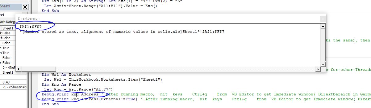 Range(A1 F7) Address   default Properties