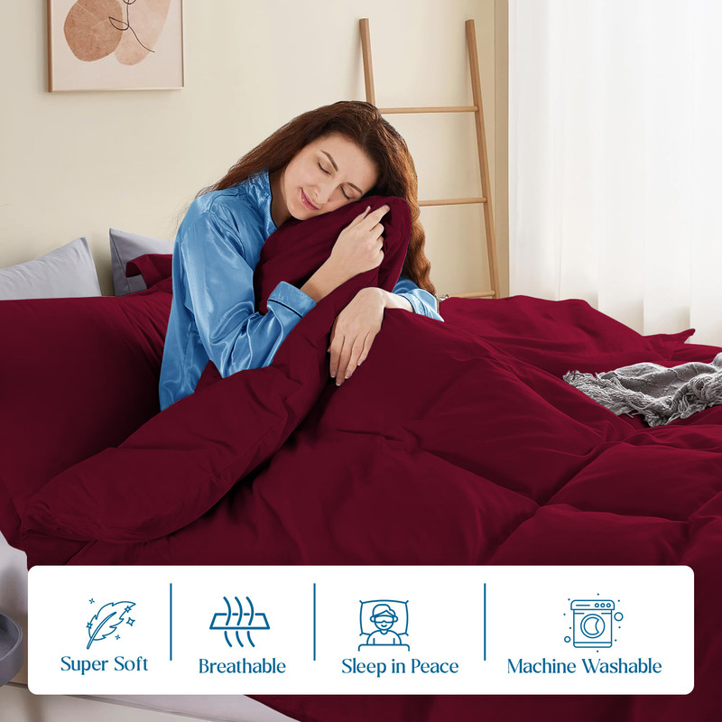 Picture of VEGAS HOTEL COLLECTION Classic Egyptian Cotton 1-Piece Duvet Cover { Zippered Closure } 1000 Thread Count- Fabulous Solid Looking Color Burgundy - Oversized King Size
