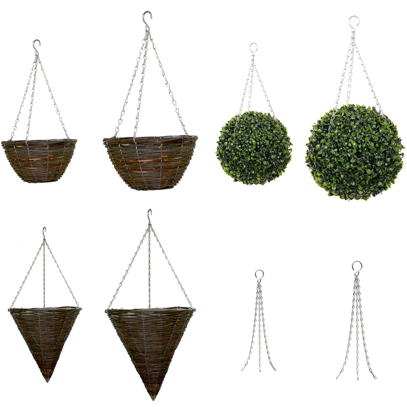 5 X 12" NATURAL WICKER HANGING BASKET LINED 30CM RATTAN WILLOW FLOWER