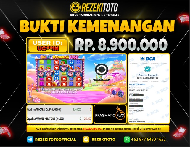 BUKTI KEMENANGAN 9 SEPTEMBER 2025 SWEET BONANZA DICE 8 JUTA 
