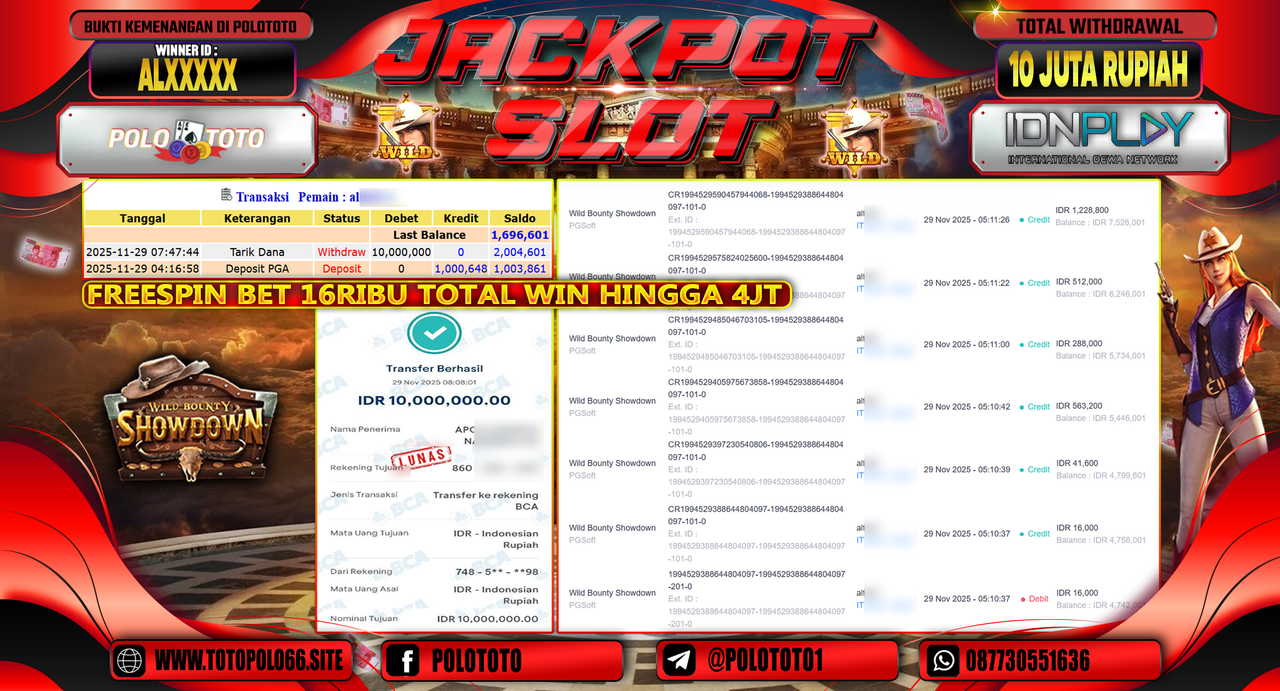 POLOTOTO JACKPOT SLOT WILD BOUNTHY SHOWDOWN Rp.10.000.000,- LUNAS