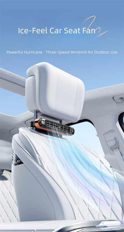 Black and Orange Car Seat Back Headrest Fan USB Powered Dual Turbine Bladeless Cooling Fan with 3 Speeds
