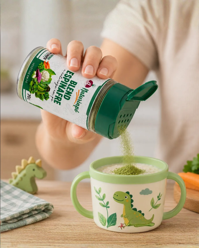 Blend de espinafre sendo adicionado a uma bebida