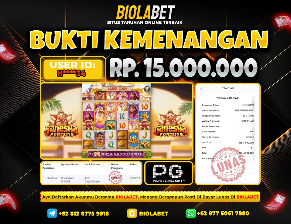 BIOLABET JACKPOT PG SOFT Rp.15.000.000.,- LUNAS