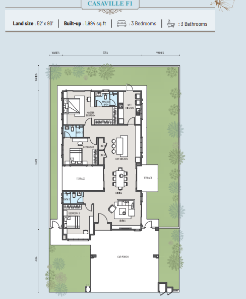 Casaville Type A floor plan in Setia Eco Hill, Semenyih, Selangor