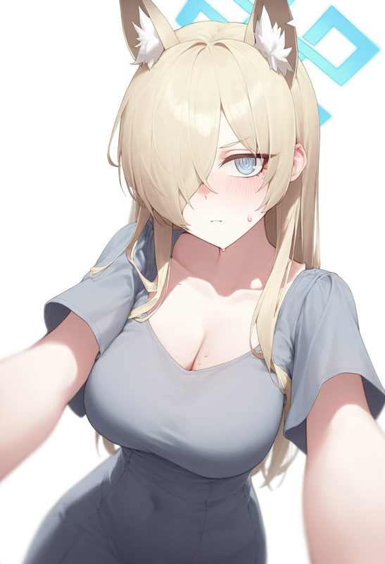 depth of field, 1girl, kanna (blue archive), collarbone cleavage, short sleeves, s-1159551287