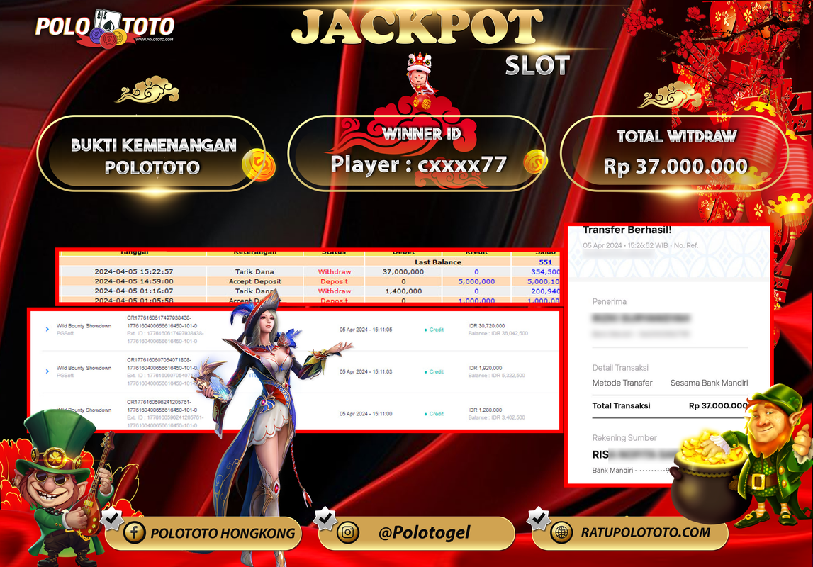 POLOTOTO BUKTI JACKPOT SLOT PG SOFT  Rp 37.000.000,-