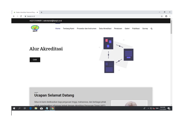 Screenshot beranda laman resmi banpt.or.id
