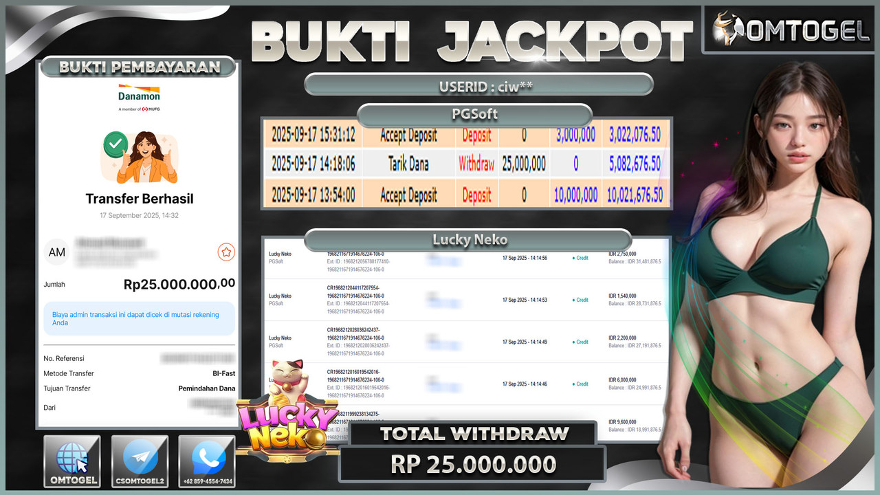 OMTOGEL JACKPOT PGSOFT LUCKY NEKO 25 JUTA DI BAYAR LUNAS ,-