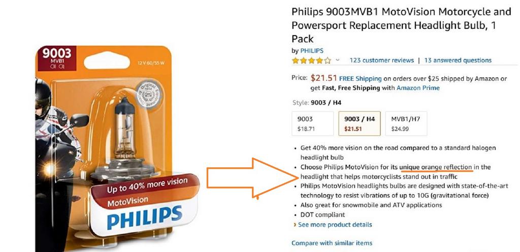 orange MotoVision Philips bulb in LIKE200i