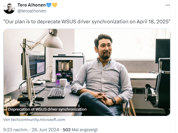 WSUS: Deprecation of driver synchronisation