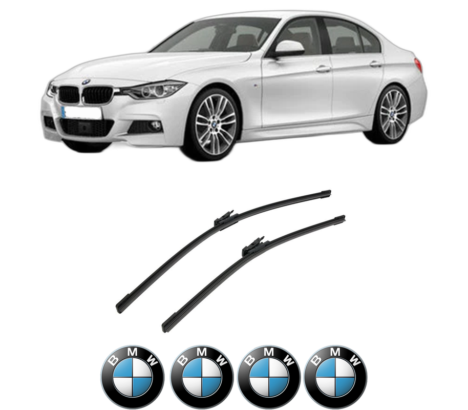 Set stergatoare auto BMW Seria 3 (F30, F80) din 2011-2018, pentru parbriz auto, 2 bucati, Bosch Aerotwin, din cauciuc siliconat rezistent, 4 Stickere Auto BMW Seria