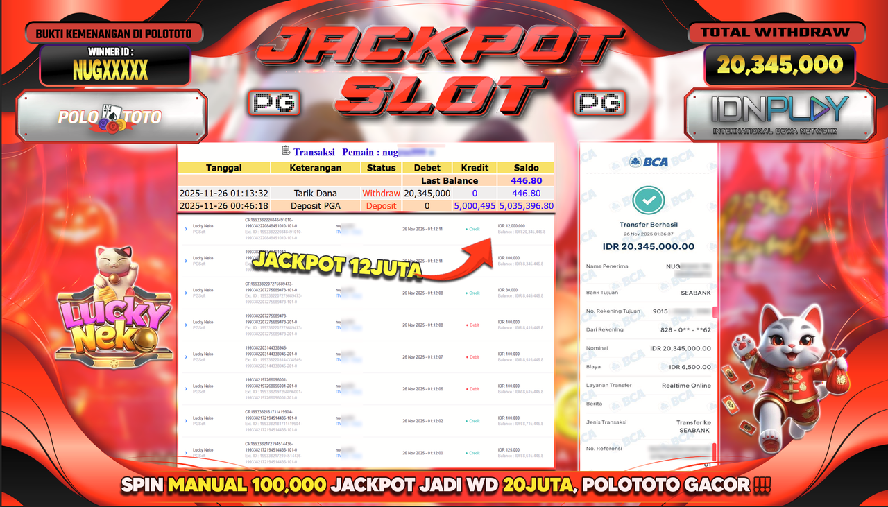 POLOTOTO JACKPOT SLOT LUCKY NEKO Rp.20.345.000,- LUNAS
