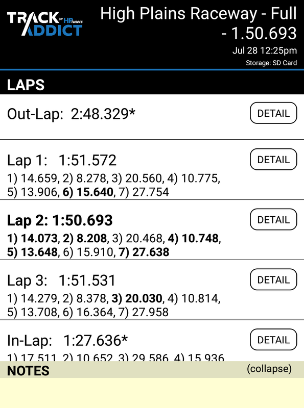 HPR 1.50.69 TrackAddict timing app screenshot