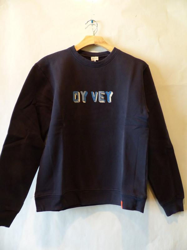 KULE THE RALEIGH OY VEY NAVY AND LIGHT BLUE LONG SLEEVE CREWNECK SIZE SMALL