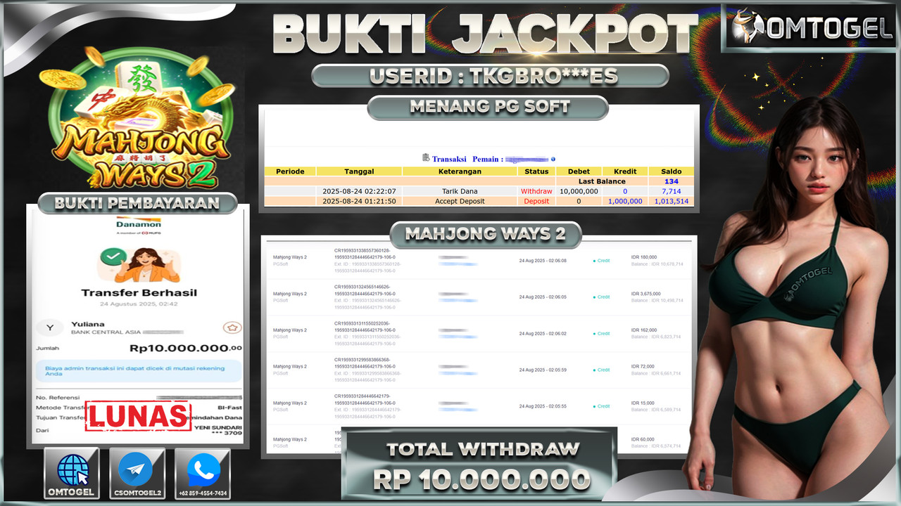 OMTOGEL JACKPOT PGSOFT MAHJONG WAYS 2 10 JUTA DI BAYAR LUNAS ,-