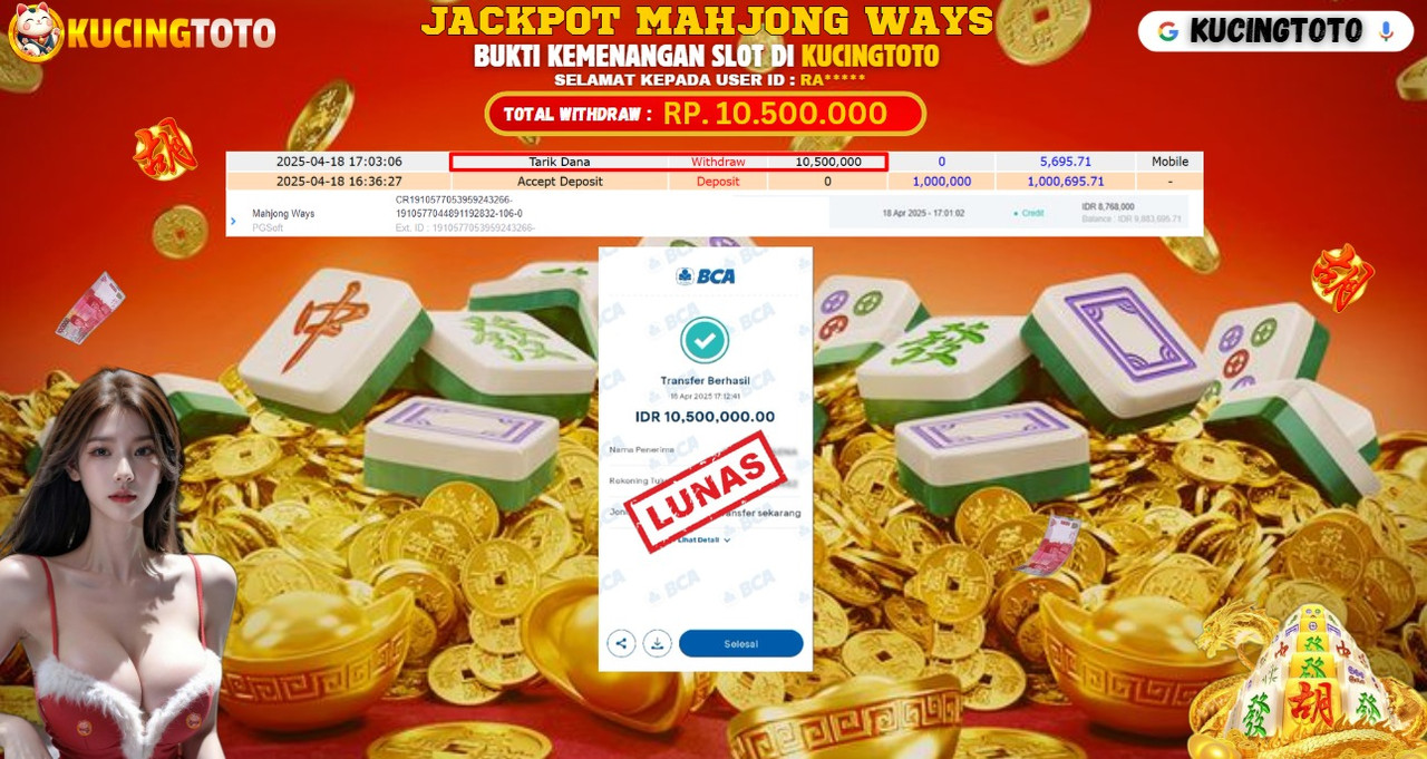 KUCINGTOTO JACKPOT SLOT MAHJONG WAYS RP.10.900.000.,- LUNAS