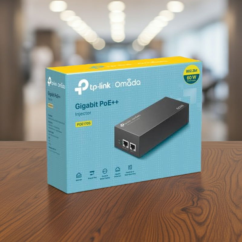 Injetor TP-Link TL-POE170S mostrando as portas de entrada e saída