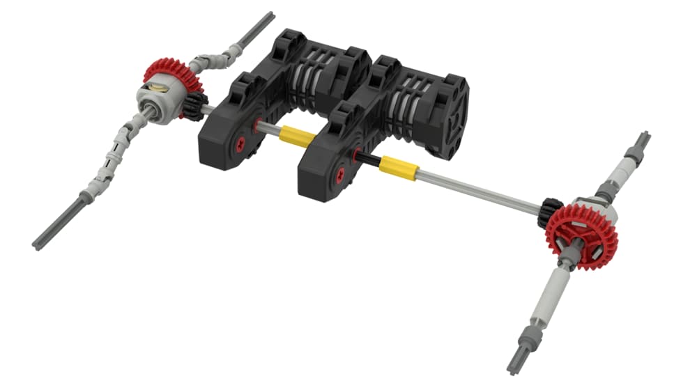 diagram of a Lego Technic SUV MOC all-wheel-drive transmission