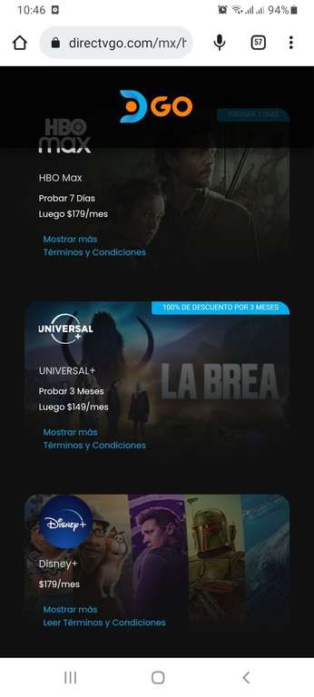 UNIVERSAL+ 3 meses gratis a traves de Directvgo 
