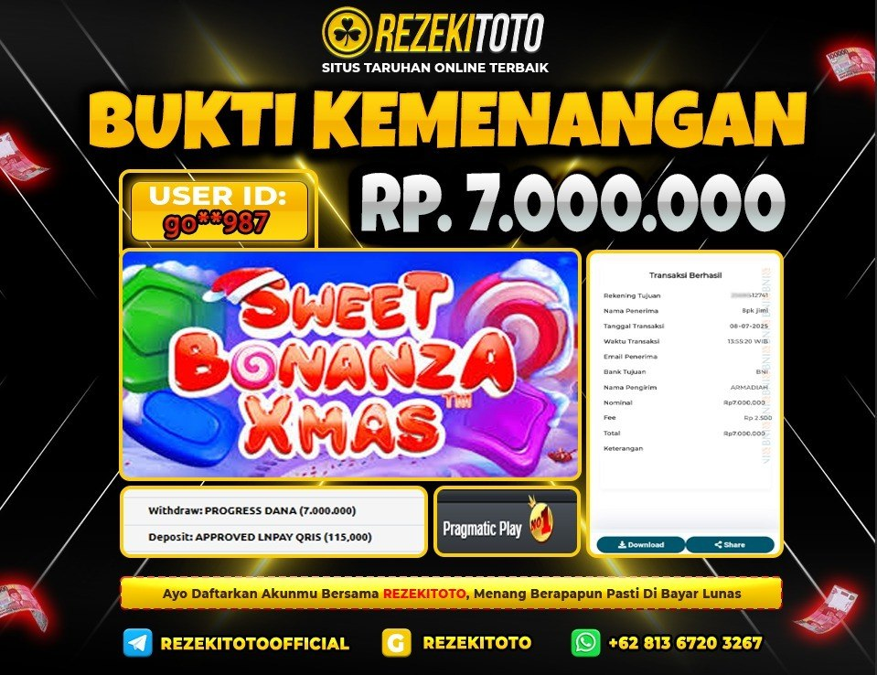 BUKTI KEMENANGAN 08 JULI 2025  SWEET BONANZA XMAS 7 JUTA 