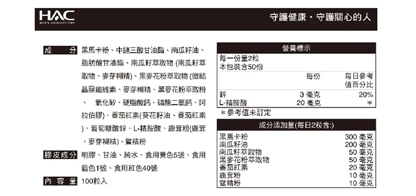 【永信藥品HAC】南瓜籽軟膠囊成分