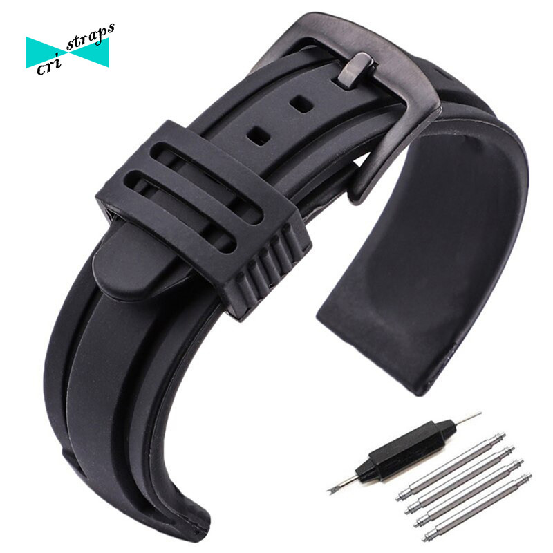 Cinturino per orologio in silicone nero con fibbia nera, 18