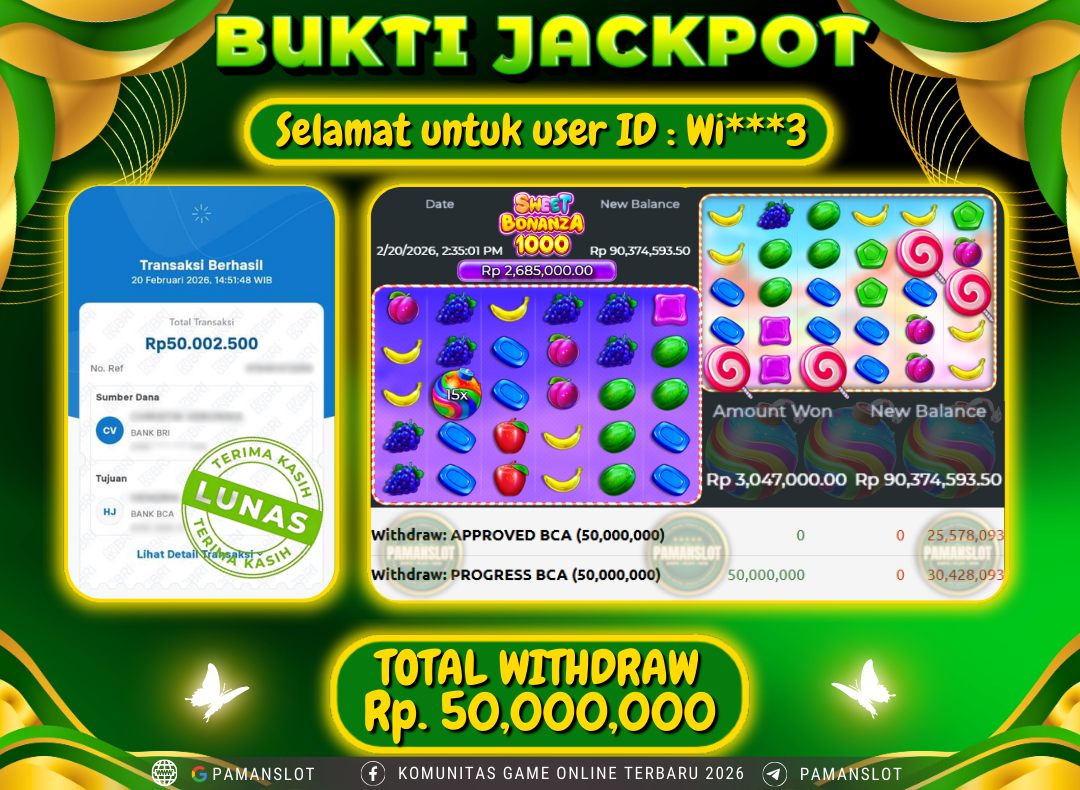 PAMANSLOT JACKPOT Game PP - Sweet Bonanza 1000 Rp.50,000,000- LUNAS