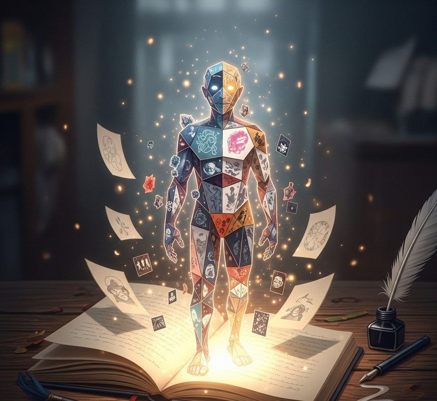 A quill pen rests on a piece of paper, symbolizing creative writing and character crafting.