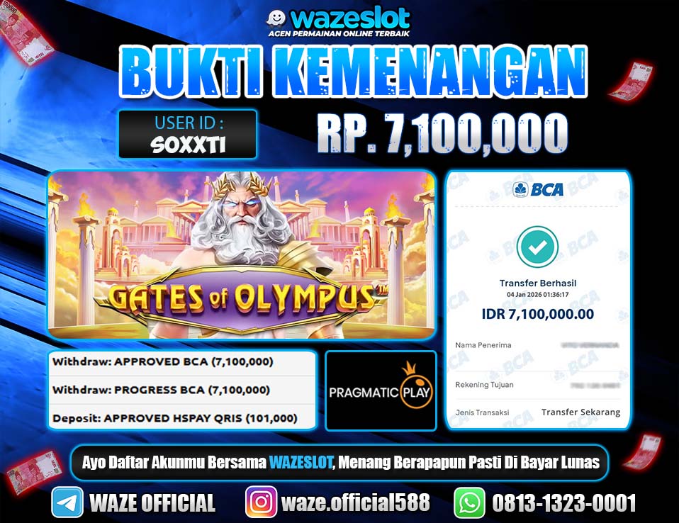 BUKTI KEMENANGAN 04 JANUARI 2026 GAME GATES OF OLYMPUS (PRAGMATIC PLAY)