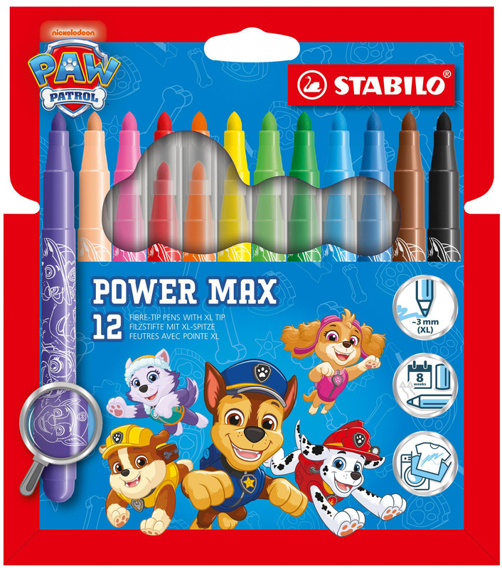 STABILO power max x PAW Patrol, confezione da 12 pennarelli colorati per bambini
