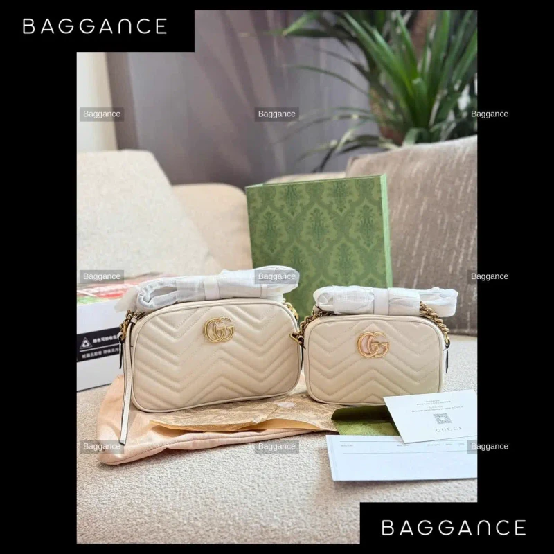 Gucci Marmont Camera Bag Black Gold Logo 19cm 24cm Full Box - EVGCFW-016