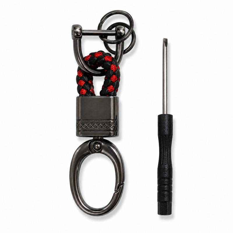 Leather Keychain With Screwdriver (red & Black)