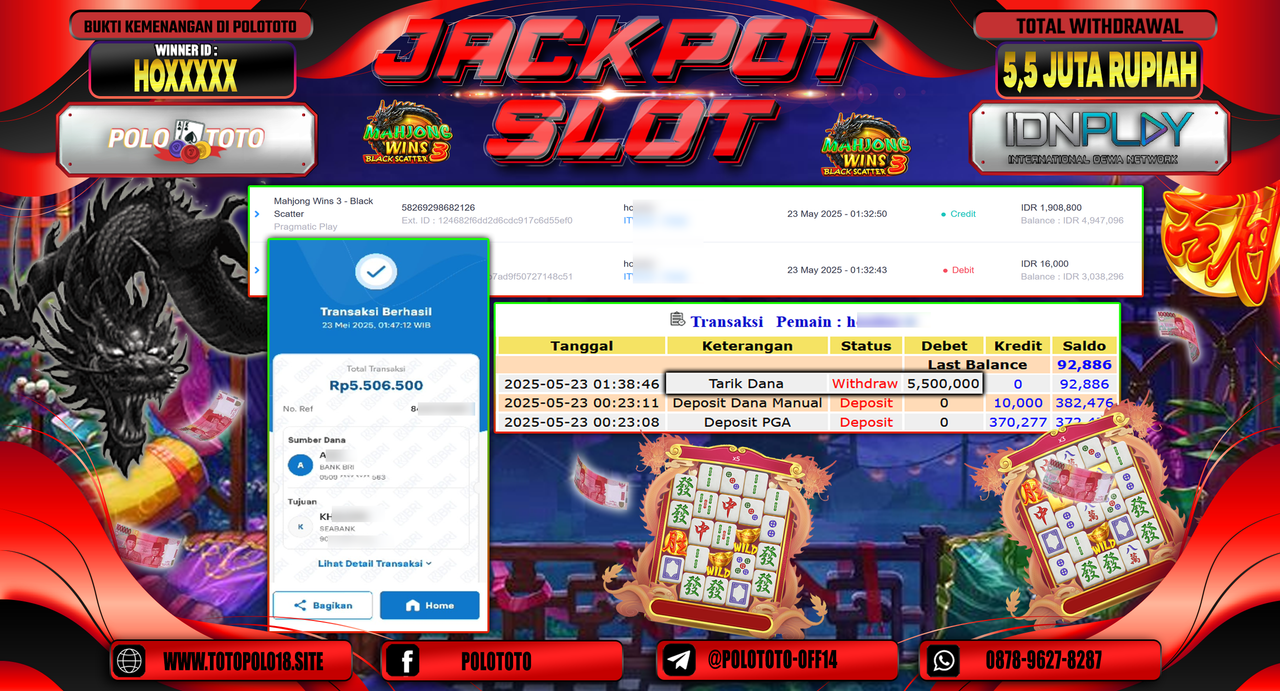 POLOTOTO JACKPOT SLOT MAHJONG WINS 3 - BLACK SCATTER Rp.5.500.000,-