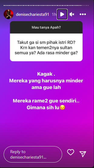 Denise akui tak takut dengan istri RD