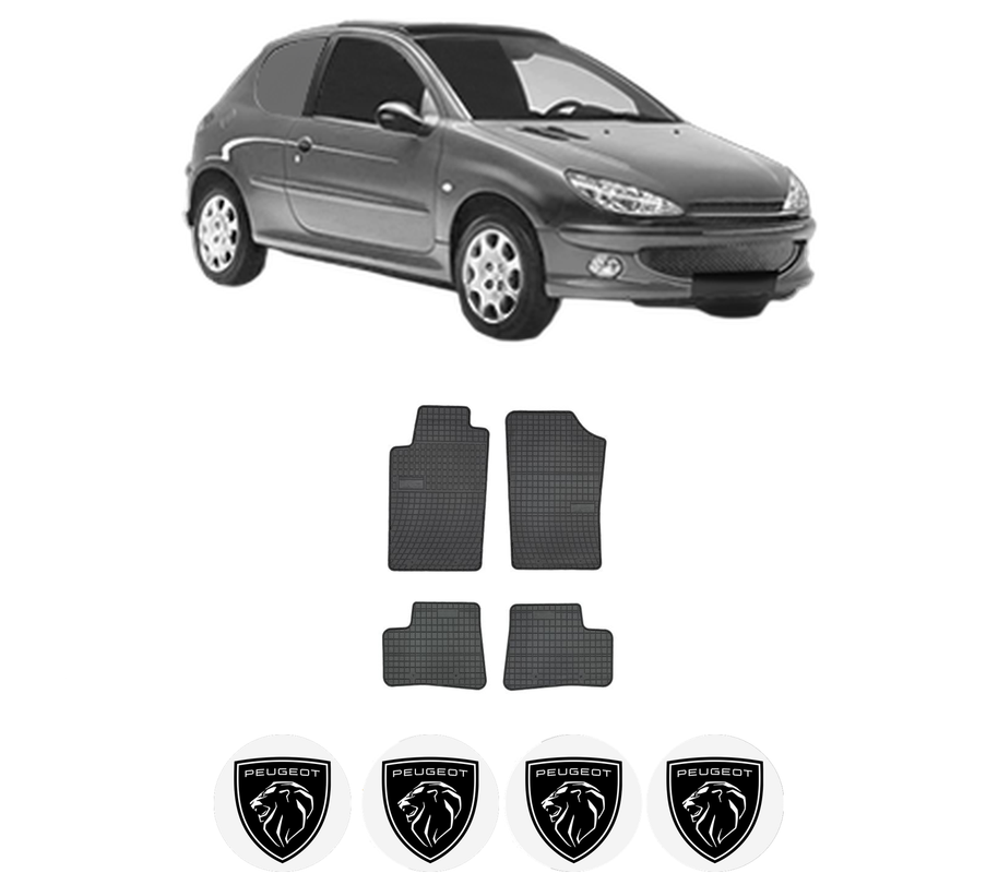 Set covorase presuri PEUGEOT 206 Van din 2001-2009, auto, din cauciuc thermoplastic, 4 Stickere auto cu PEUGEOT