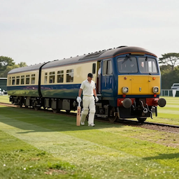 A famous cricketer alights from his private train