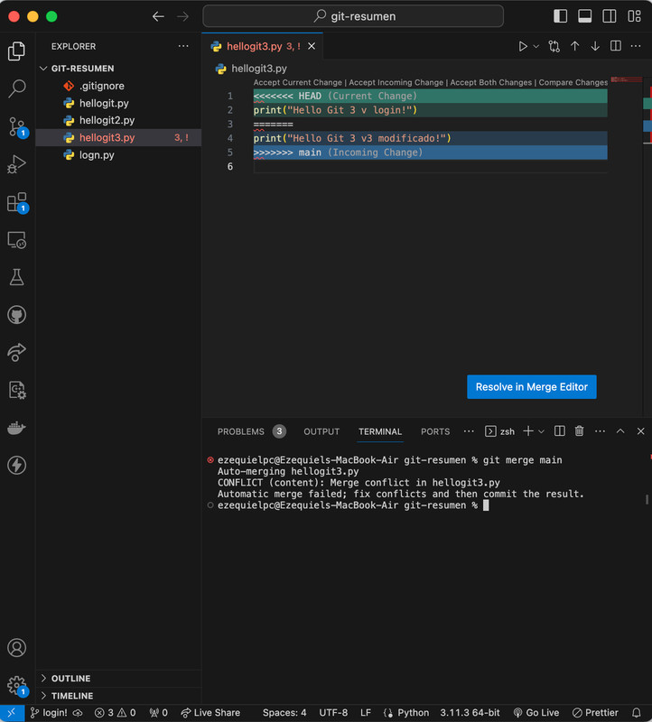 Conflicto luego de ejecutar git merge main Conflictos Git