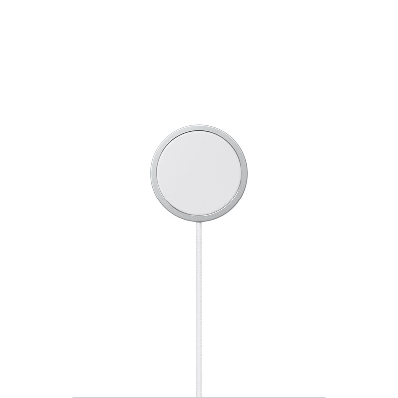 Vista superior del cargador MagSafe mostrando su diseño minimalista.