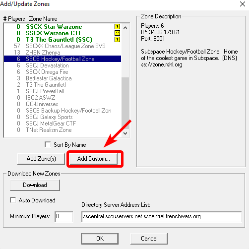 Hockey Zone - Adding Custom IP address Screenshot