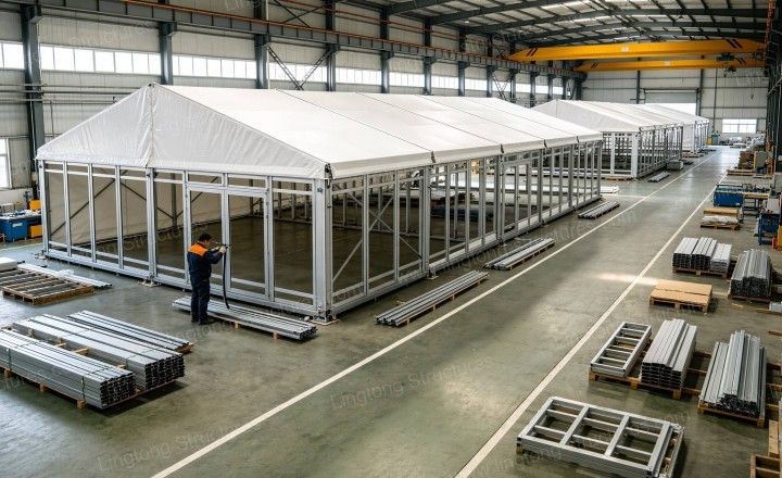 Pickleball Tent interior with clear-span courts showing the open space design