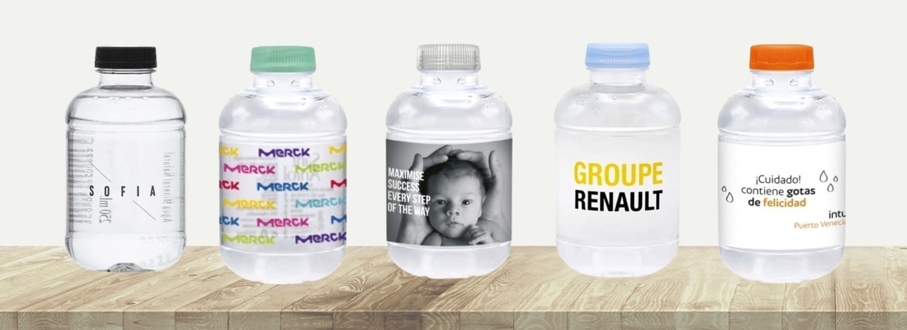 botella barcelona etiqueta plastico