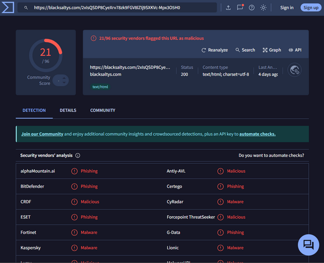 flavorseal.com auf Virustotal