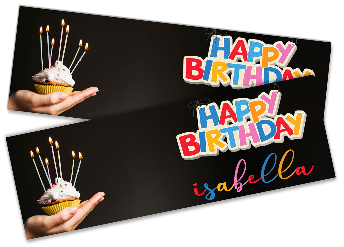 x2 Personalised Birthday Banner Cupcake Children Kids Party Decoration Poster 1