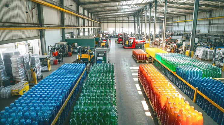 Large warehouse with plastic products