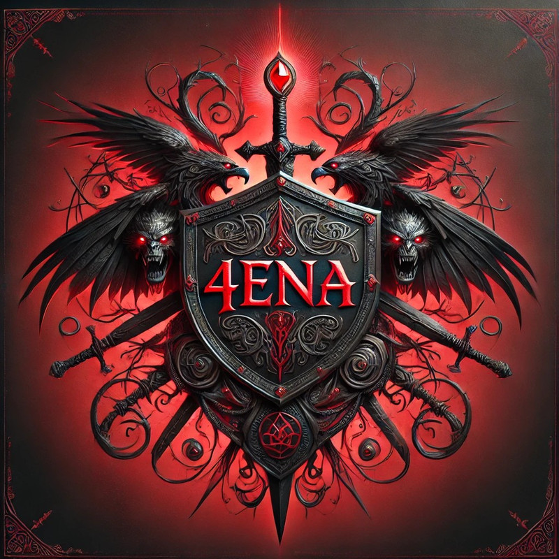 DALL·E 2025-03-10 08.10.29 - A gothic-style family crest featuring the letters '4ENA' at its center,