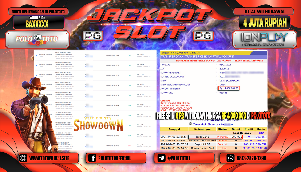POLOTOTO JACKPOT SLOT WILD BOUNTY SHOWDOWN Rp.4.000.000,-