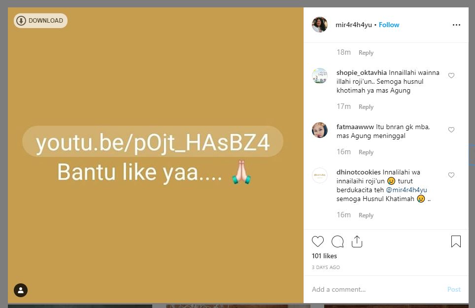 Unggahan istri Agung Hercules di instagram